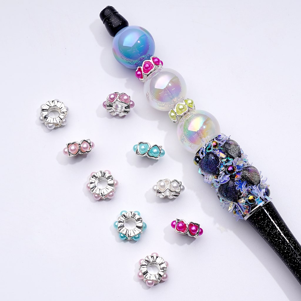 Mini Cute Silver Metal Heart Shape Spacer with Multi-Color Pearls, Around 10MM, Random Mix