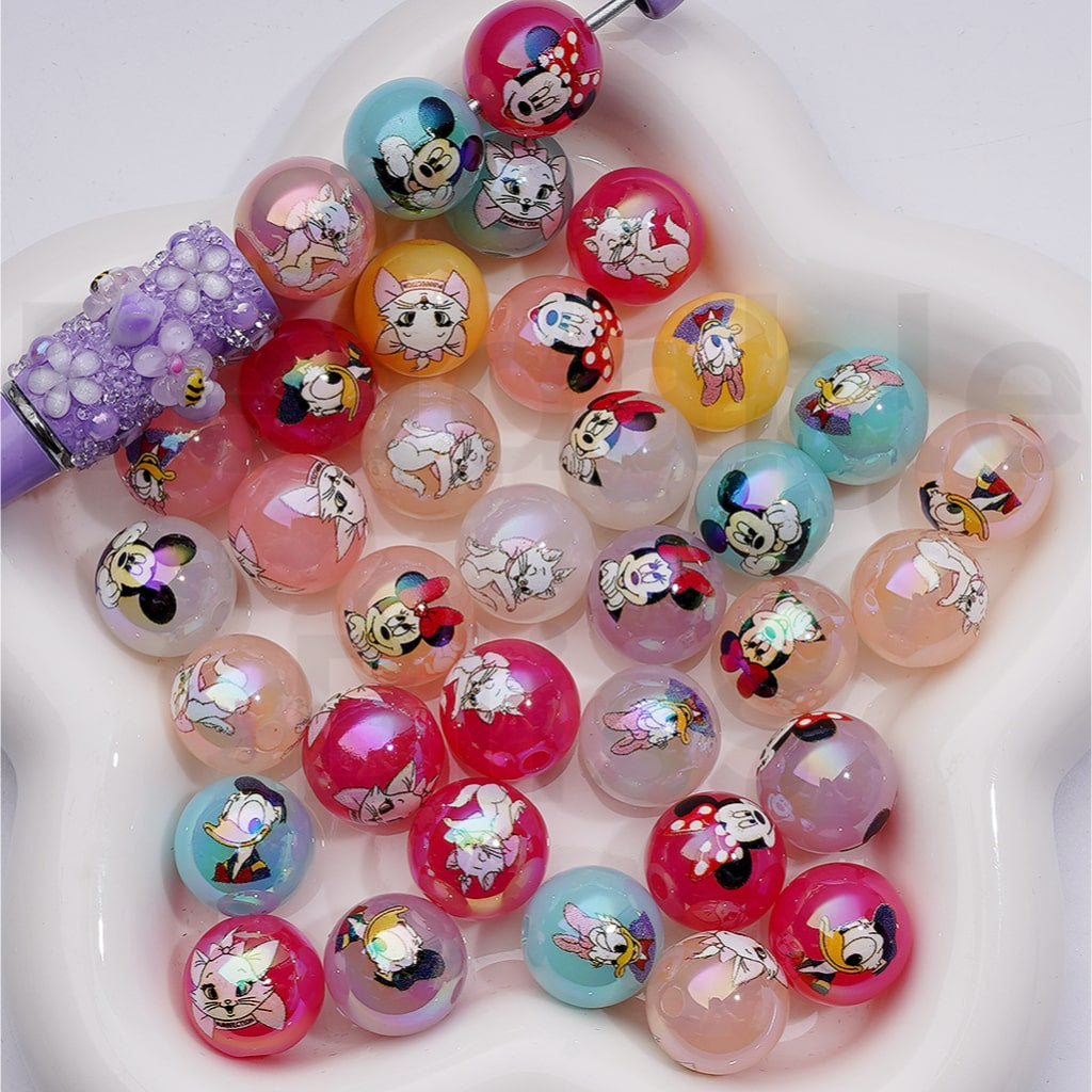 Jelly Color Cute Classic Animation Cartoon Micke Minni Mouse Donal Dais Duck Mari Cat UV Coating Round Acrylic Beads 16MM (Single Color is available for 200pcs Whole bag)