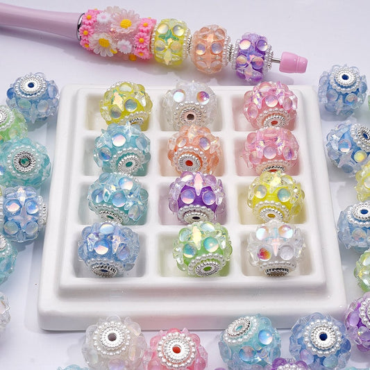 Loop Acrylic Beads with Pearls, Star Rhinestones & Glossy Finish Around 20*17MM, Random Mix