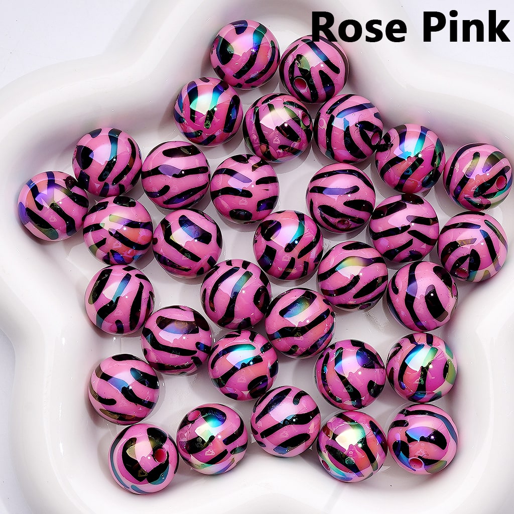 UV Coating Black Zebra Stripes Solid Color Acrylic Beads 16MM
