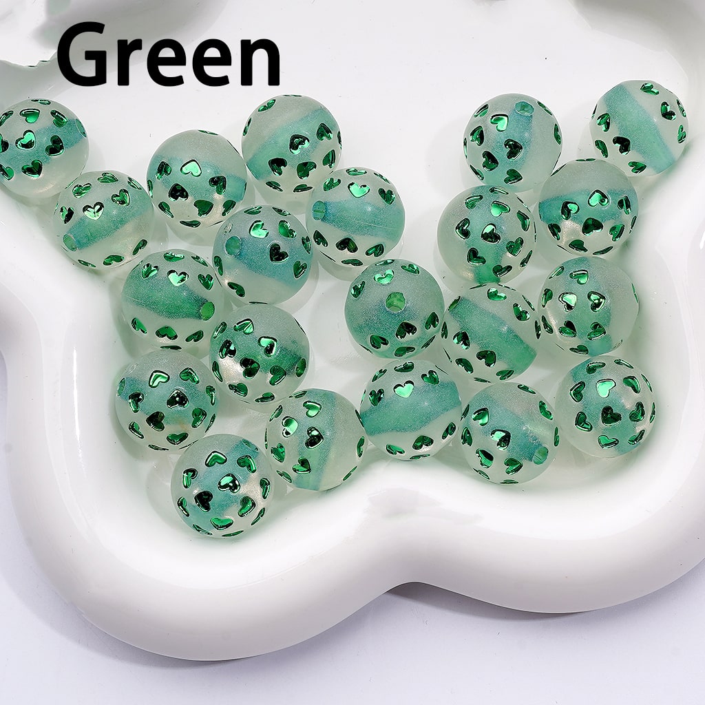 Round Acrylic Beads Clear Multi-Color Heart Designs with Shiny Coating, 16MM, Random Mix