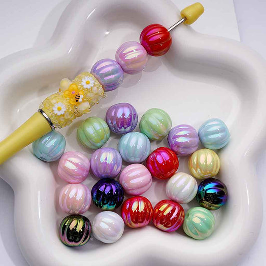 UV finish Textured Pumpkin Shaped Acrylic Beads with Stripes, 16mm, Random Mix, LD, Please Read the Description
