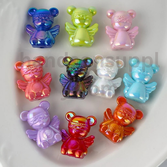 Shiny Colorful Angel Bear UV Coated Acrylic Beads Around 30x24MM