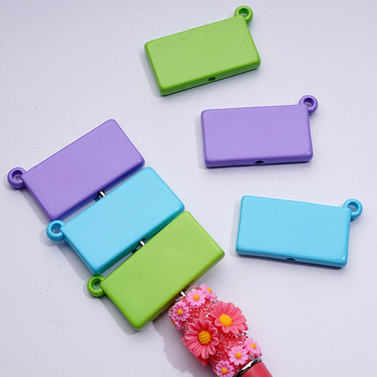 Cute DIY Beadable Rectangle Acrylic Beads with Small Ring in Solid Color, Random Mix, 37*20MM