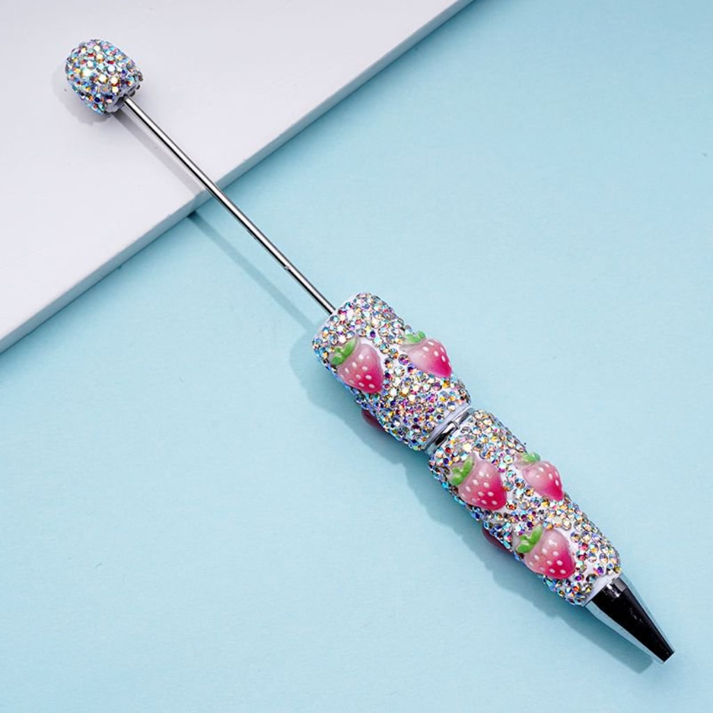Beadable Clay Pens with Cute Vivid Fruits Mini AB Rhinestones Covered the Entire Pen