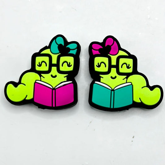 Cute Mini Bookworms with School Teacher Glasses Student Silicone Focal Beads