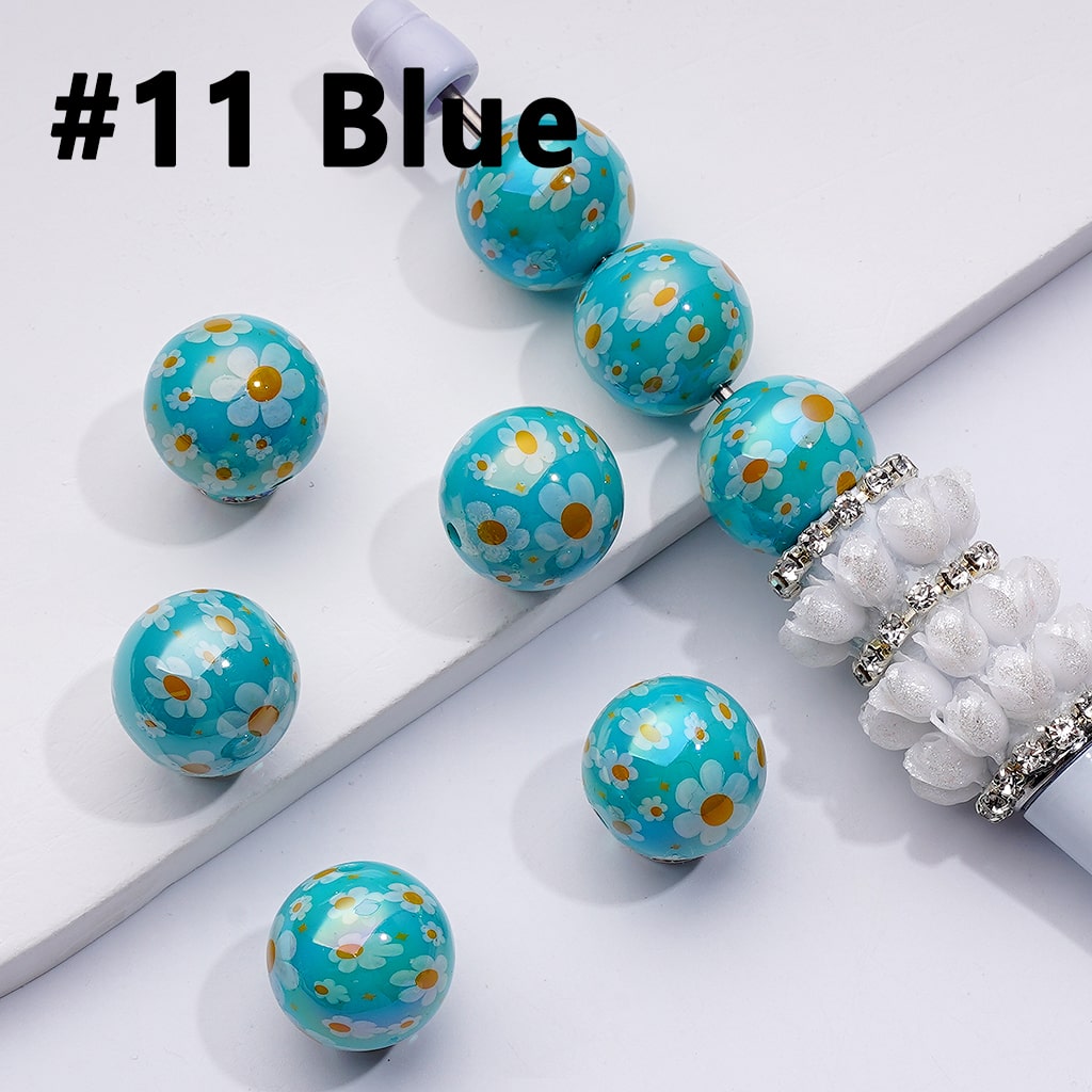 UV-Coated Acrylic Beads – Mini Floral Design in Purple, Pink & Red – 16MM Assorted Mix