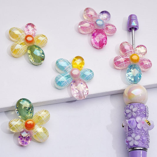 Cute Flower Shiny Flakes Inside UV Coating Acrylic Beads, 31*26MM, Random Mix