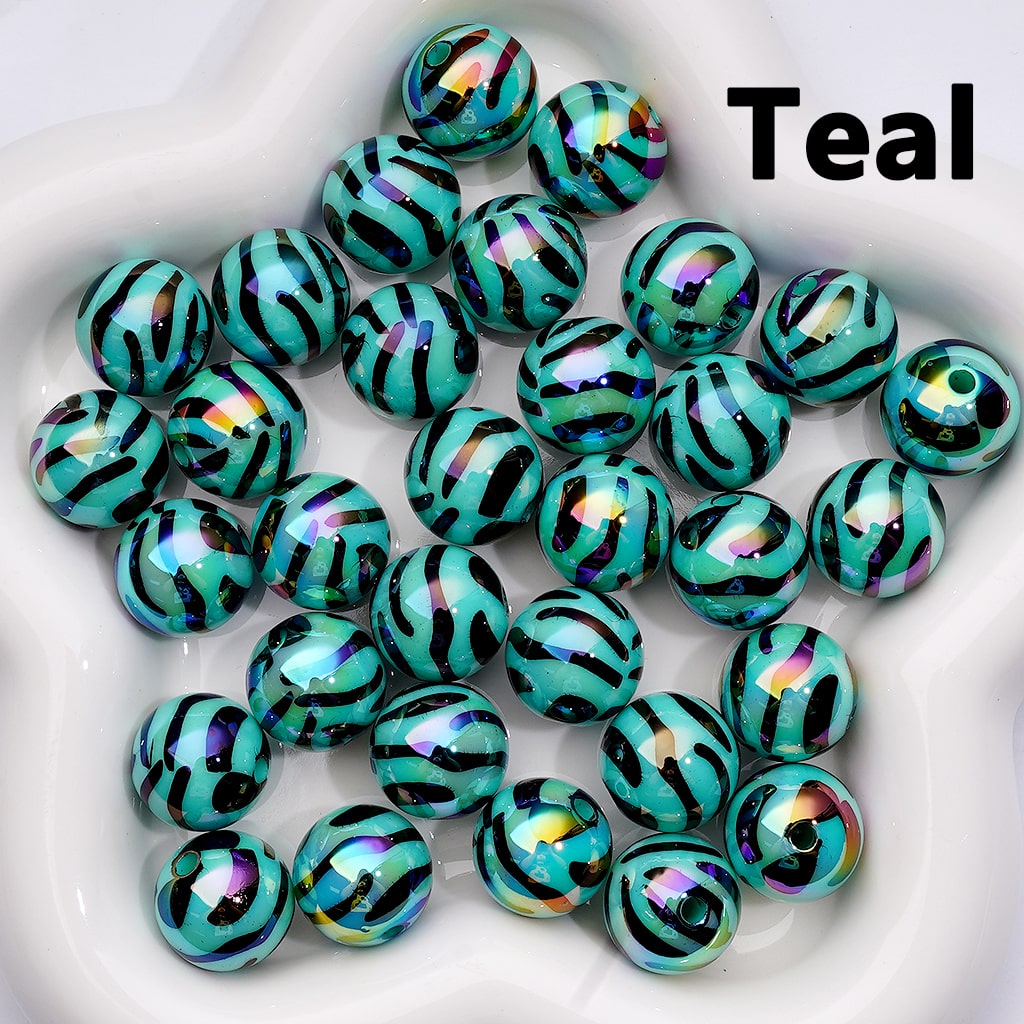 UV Coating Black Zebra Stripes Solid Color Acrylic Beads 16MM