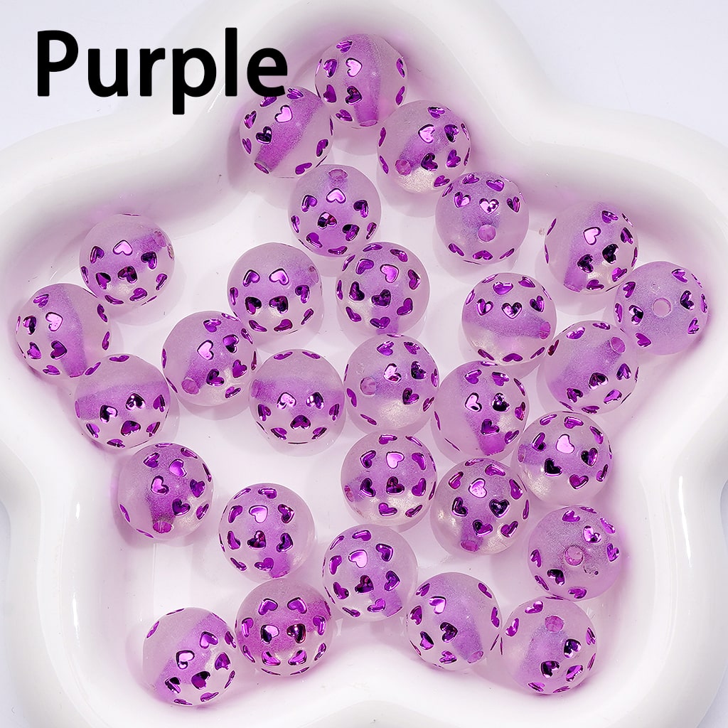 Round Acrylic Beads Clear Multi-Color Heart Designs with Shiny Coating, 16MM, Random Mix