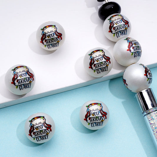 White Round Frosted Matte Christmas Bulbs Lights You Serious Clark Acrylic Beads, 16MM
