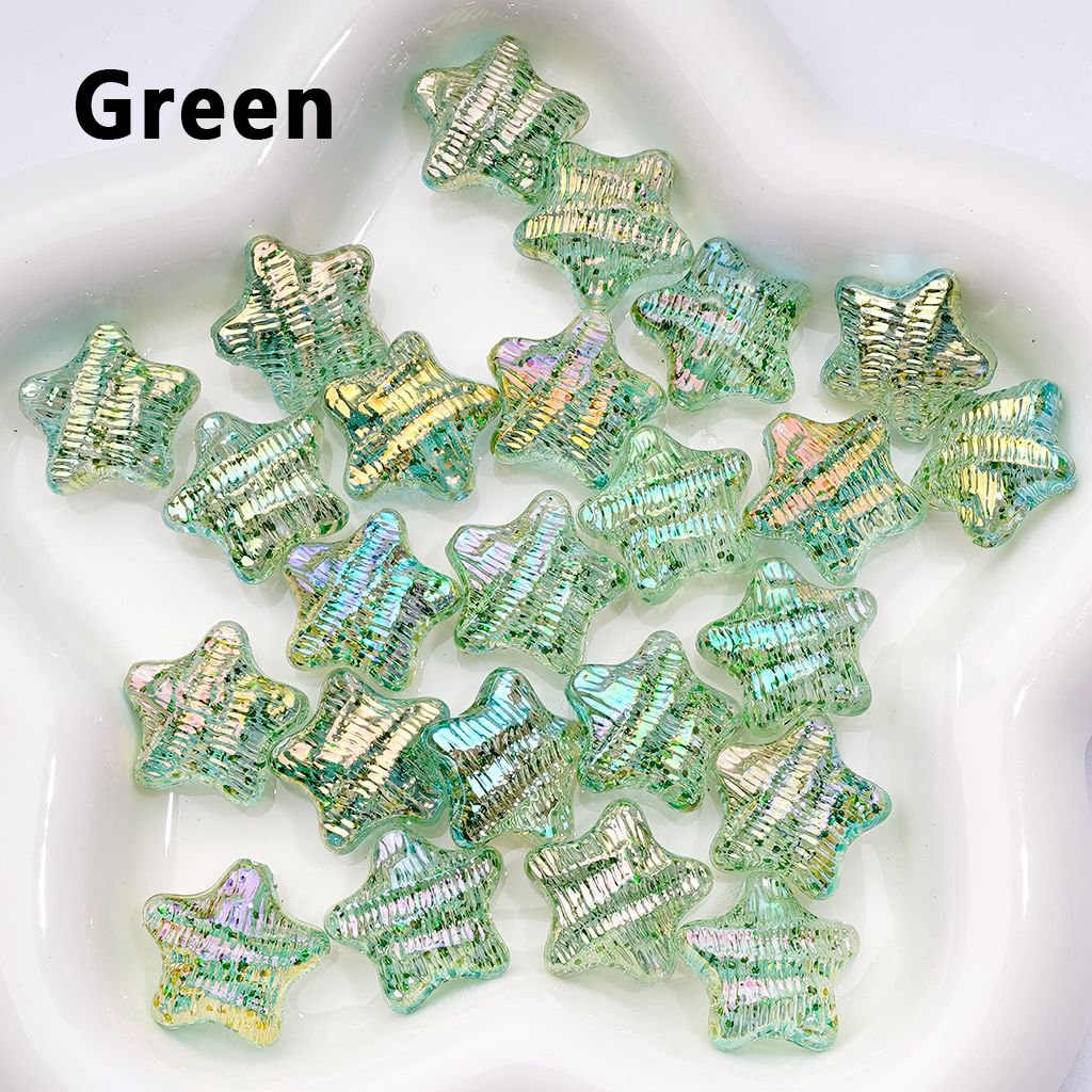 Glossy UV-Coated Multi-Color Acrylic Beads – Concave Striped Five-Pointed Star, 19MM
