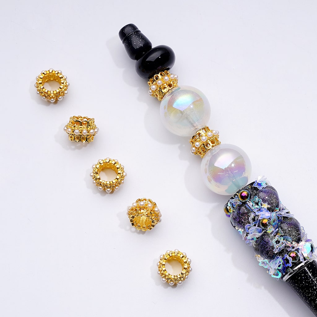 Adorable Mini Crown-Shaped Spacer Beads in Gold and Silver Metal with White Pearls, 10MM