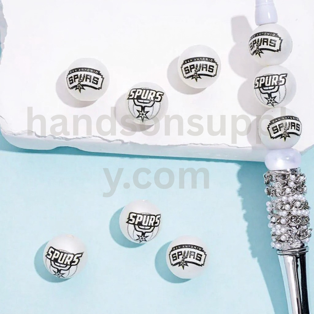 San Antonio Basketball Theme Round 16MM Frosted Matt White USA Sports Mix Acrylic Beads