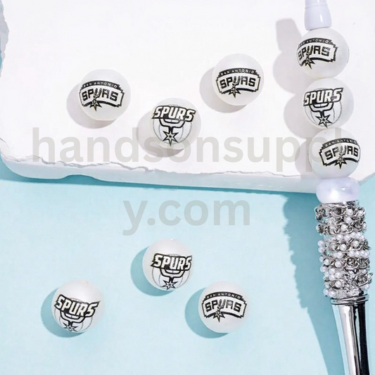 San Antonio Basketball Theme Round 16MM Frosted Matt White USA Sports Mix Acrylic Beads