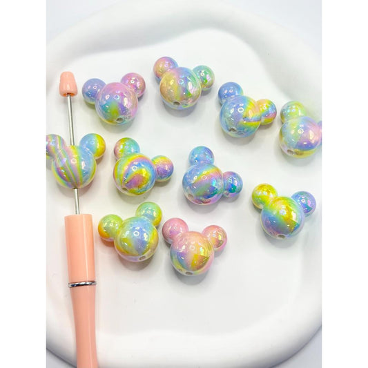 Multi-Color Abstract Style Boy Mouse Head UV Coating Acrylic Beads, Random Mix