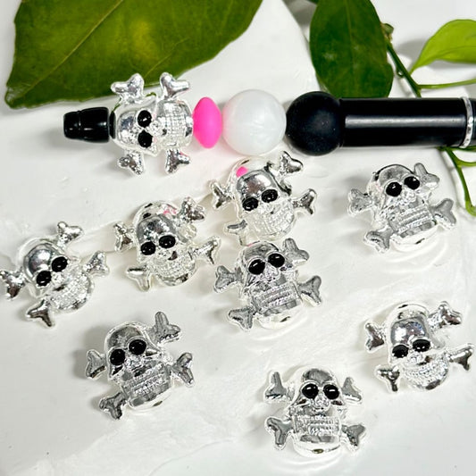 Silver Vivid Alloy Skull Skeleton Beads, 19*23MM Around Horror Head