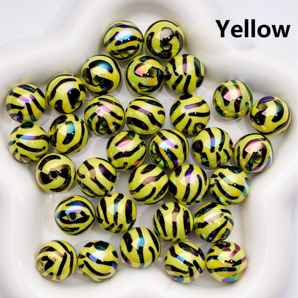 UV Coating Black Zebra Stripes Solid Color Acrylic Beads 16MM