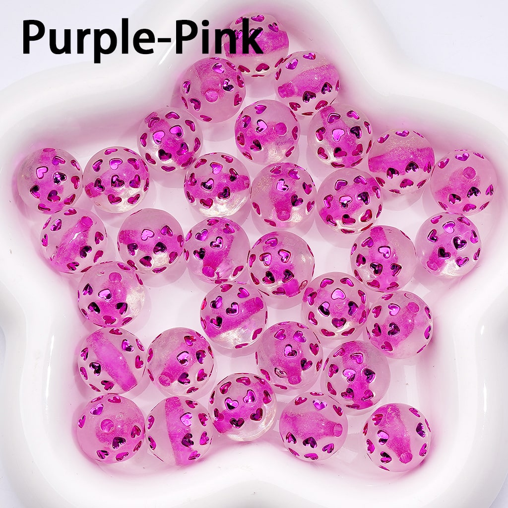 Round Acrylic Beads Clear Multi-Color Heart Designs with Shiny Coating, 16MM, Random Mix