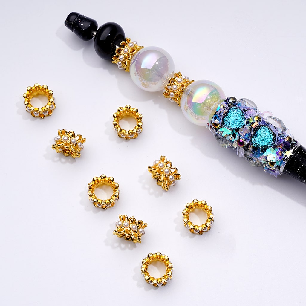Elegant Mini Spacer Beads in Gold and Silver Metal with White Pearl Chain, 10MM