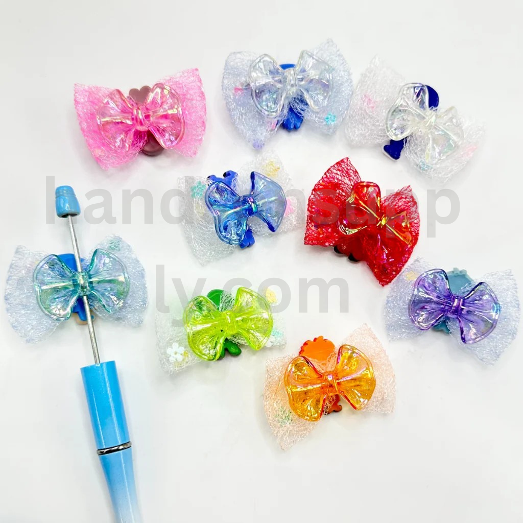 Inside Out Family Cartoon Bowknot with Confetti Flowers 47×35MM Random Mix Acrylic Beads