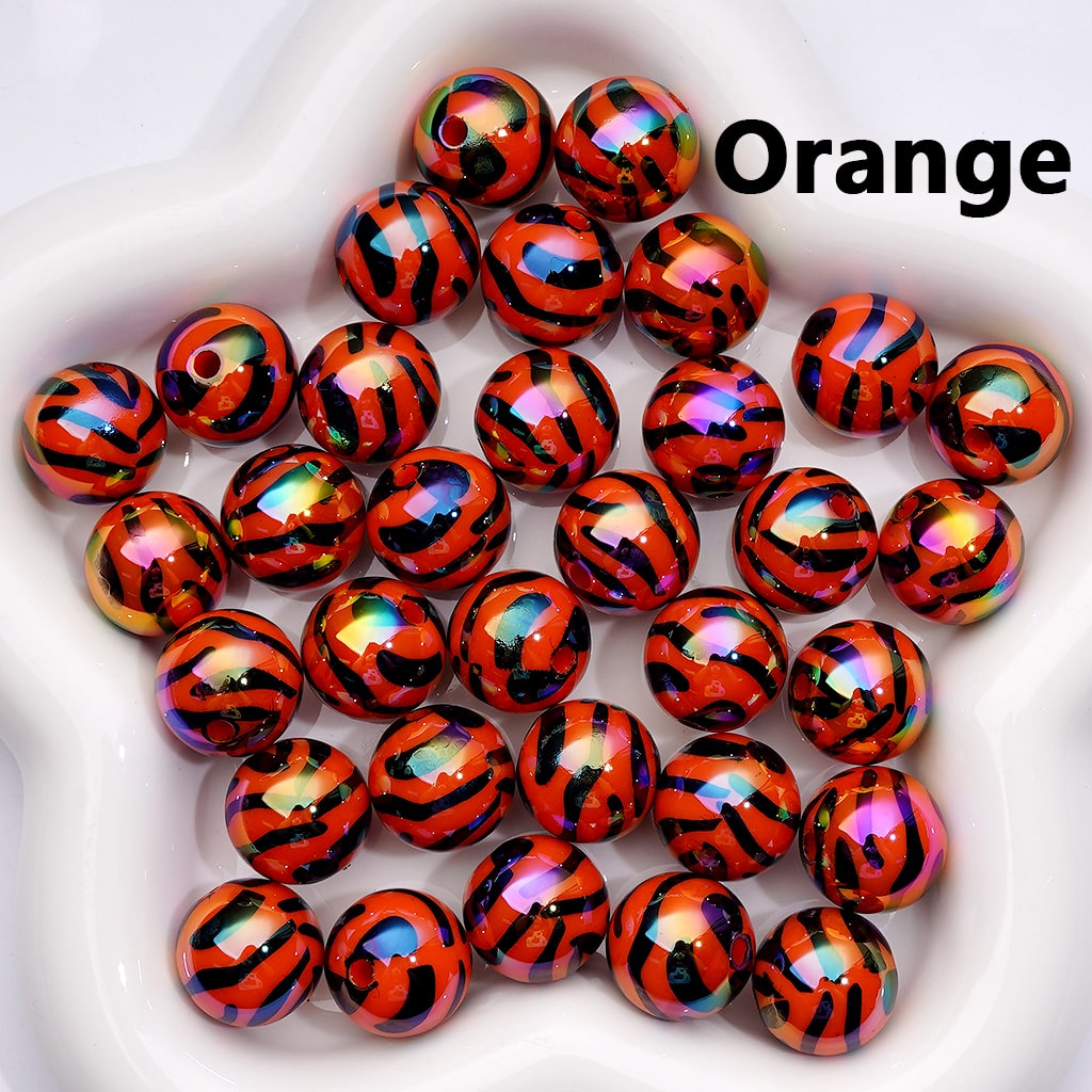 UV Coating Black Zebra Stripes Solid Color Acrylic Beads 16MM