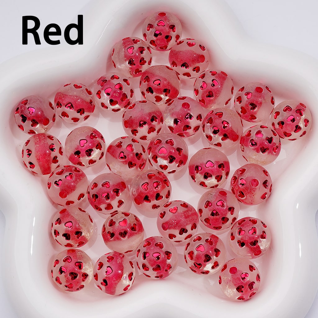 Round Acrylic Beads Clear Multi-Color Heart Designs with Shiny Coating, 16MM, Random Mix