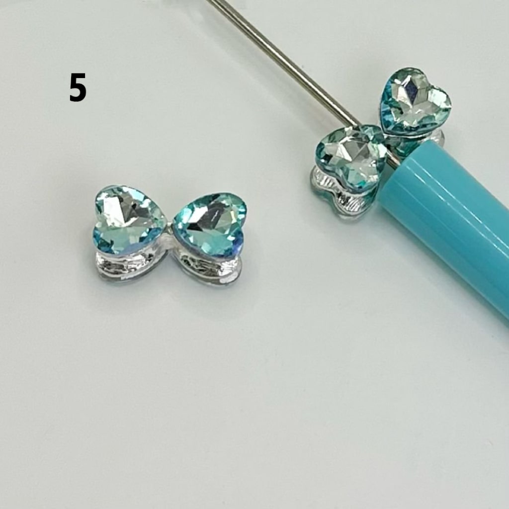 Silver Alloy Bling Bling Fancy Bowtie Bowknot with Colorful Heart Rhinestones and Beads, Around 20*10mm