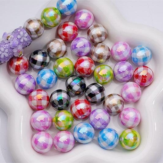 Multi-Color Checkered UV Coating Round Acrylic Beads 16MM (Single Color is available for 200pcs Whole bag)