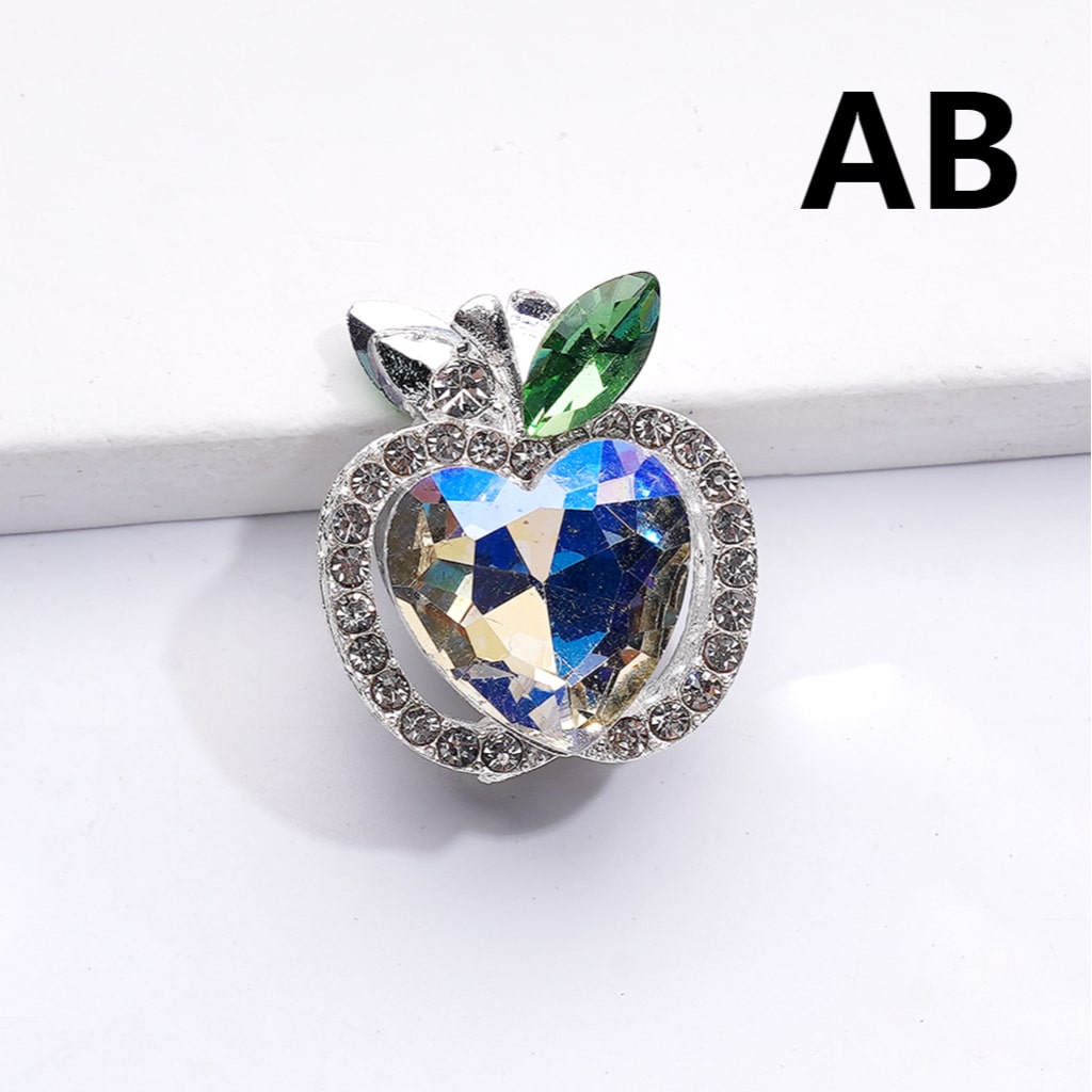 Fancy Silver Apple Charms Big Heart Clear Rhinestones Alloy Beads 20×18MM