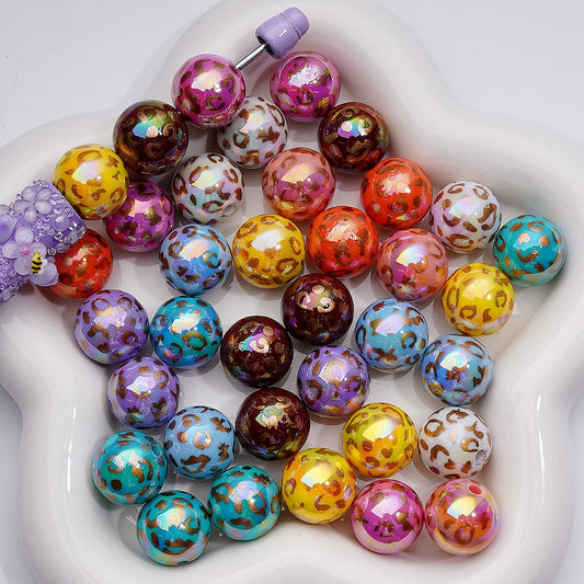 Gold Leopard Prints UV Coating Round Acrylic Beads in Solid Color 16MM (Single Color is available for 200pcs Whole bag)