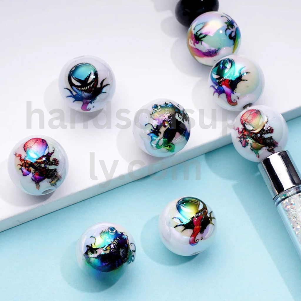 Superhero Theme UV Finish Red Character Spiderman Round 16MM Random Mix Acrylic Beads