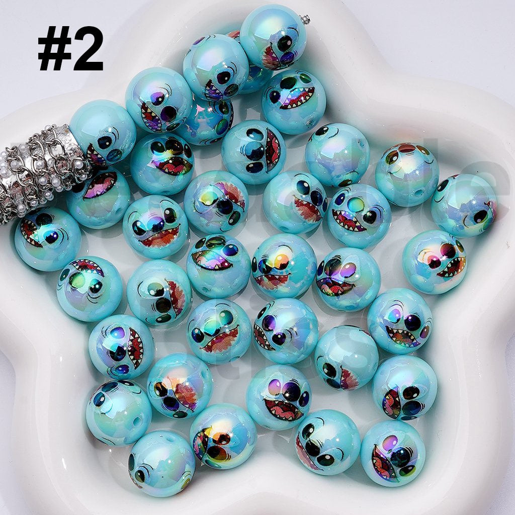 UV Coated Blue Round Acrylic Beads Cute Blue monster Series, 16MM, Random Mix