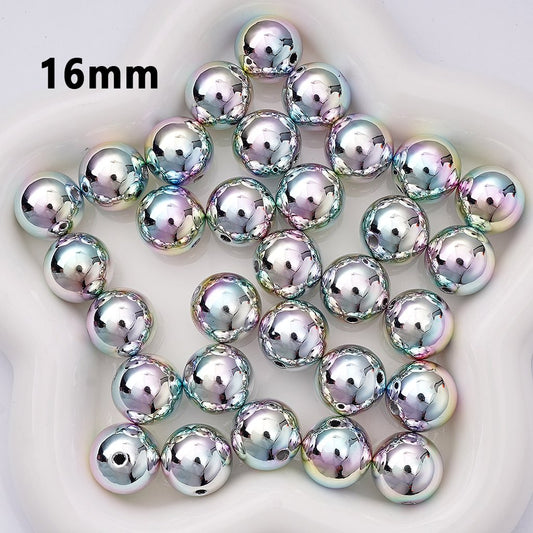 16MM Silver Galaxy Acrylic Beads – Iridescent Round Ball Holographic Craft Supplies