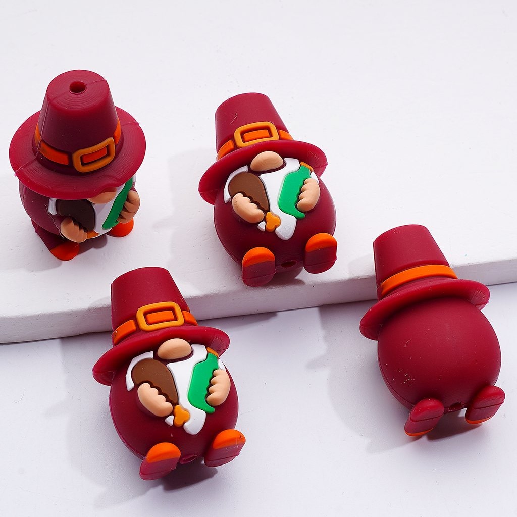 Autumn Harvest Silicone Beads 3D Turkey Gnome & Pumpkin Designs in Random Mix