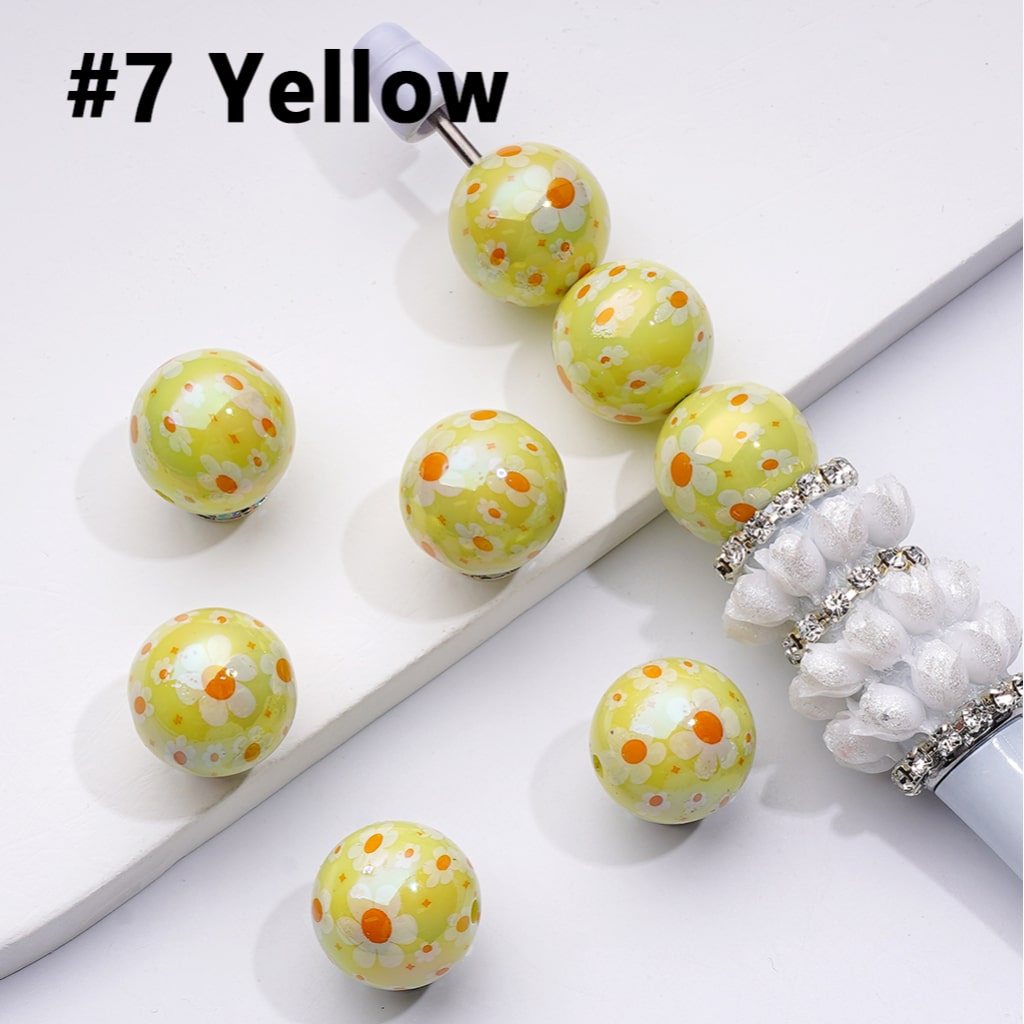 UV-Coated Acrylic Beads – Mini Floral Design in Purple, Pink & Red – 16MM Assorted Mix