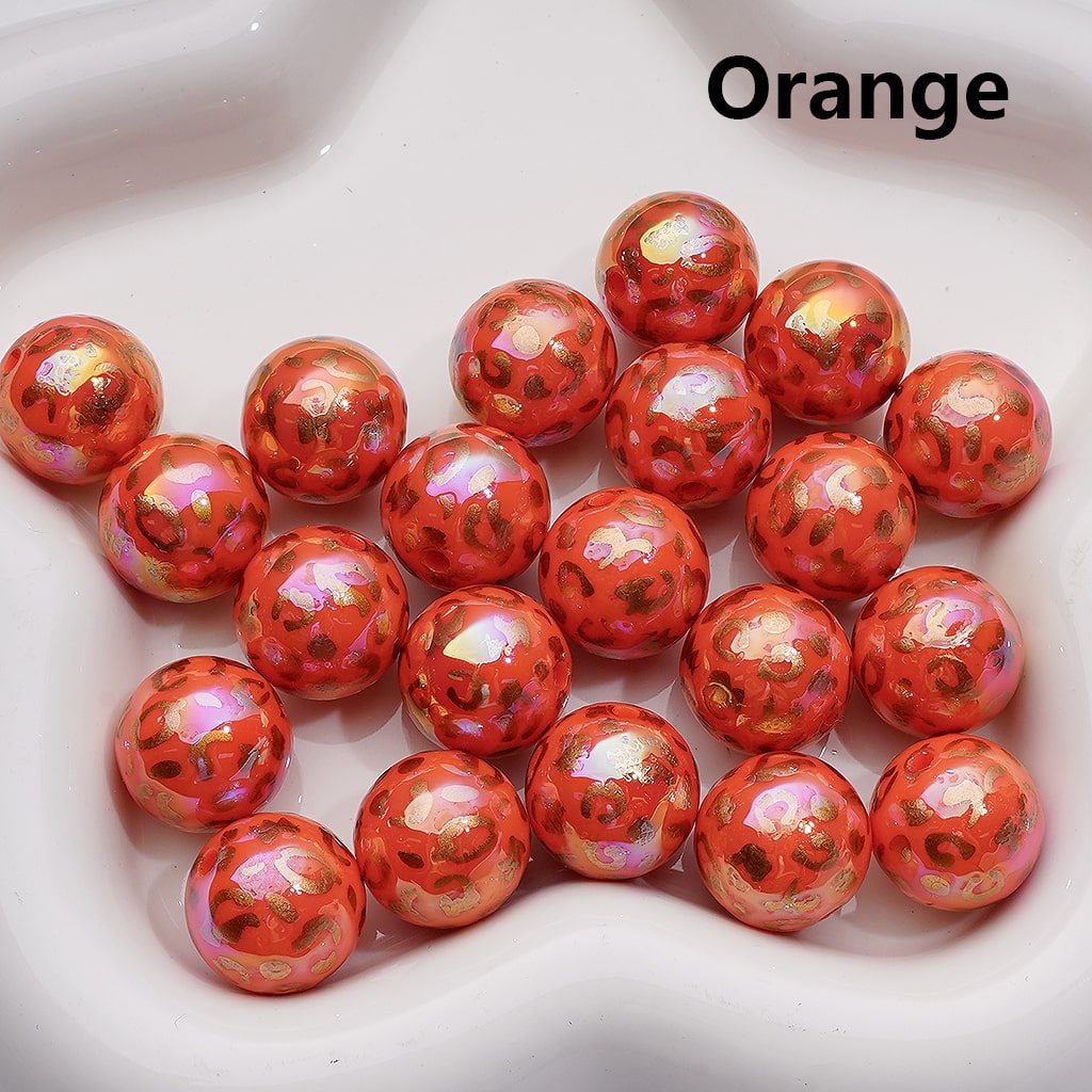 Gold Leopard Prints UV Coating Round Acrylic Beads in Solid Color 16MM (Single Color is available for 200pcs Whole bag)