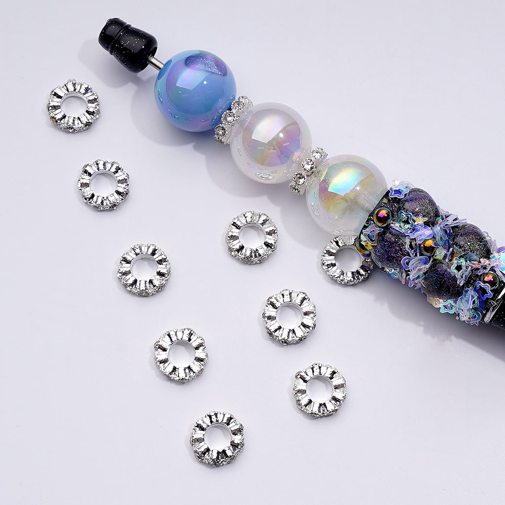 Charming Mini Round Spacer Beads in Gold, Silver, and Gun Black Metal with Clear Rhinestones, 10MM