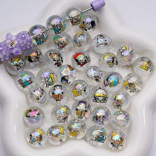 UV Coating Clear Round Moll Monster Doll Acrylic Beads 16MM Random Mix