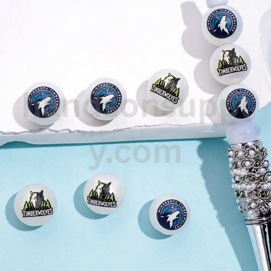 Minnesota Basketball Theme Round 16MM Frosted Matt White USA Sports Mix Acrylic Beads