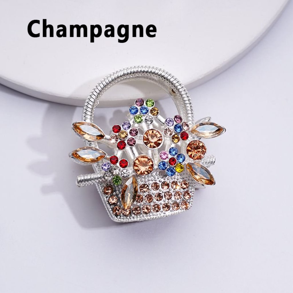Glittering Silver Alloy Flower Basket Beads Adorned with Sparkling Multi-Color Rhinestones Approx. 37x37MM