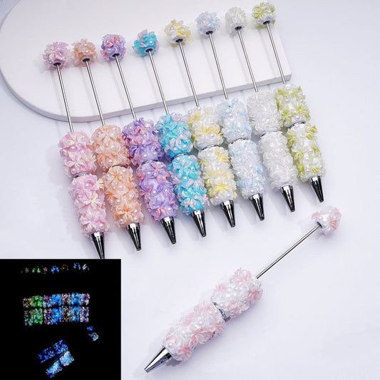 Beadable Clay Pen with Luminous Glitter Flowers & White Pearls Solid Color Craft Pen