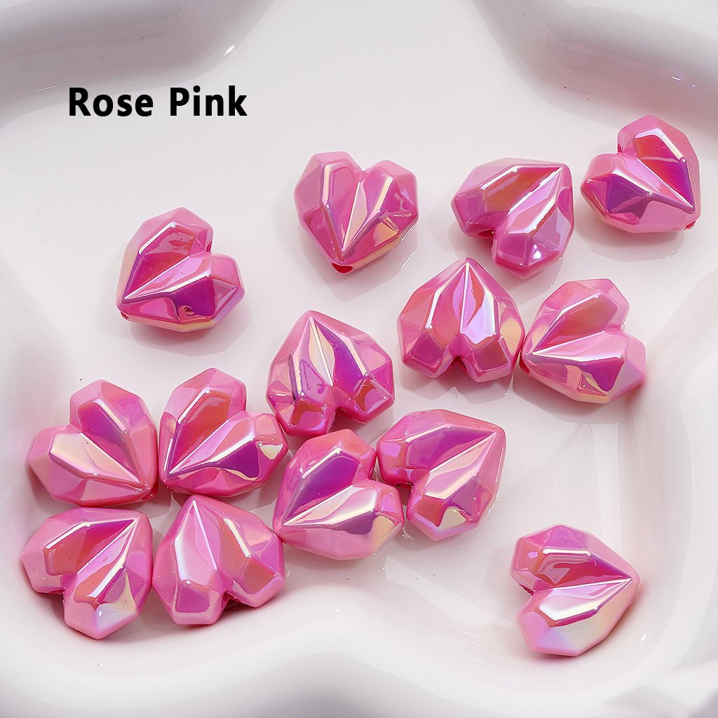 Geometric Heart Acrylic Beads – 16x18MM UV Coated Polyhedron Design, Random Color Mix