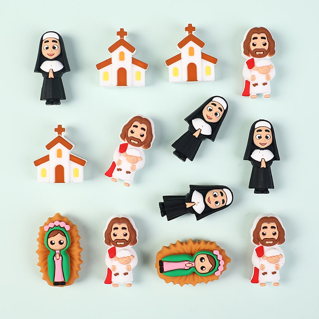 3D Church Building with Cross Jesus, Mary & Nun Catholic Christianity Series Silicone Focal Beads