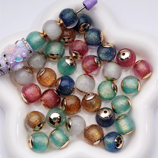 Round Charms with Glitter Sugar Cores & Mini Gold Alloy Spacers, 16MM, Random Mix