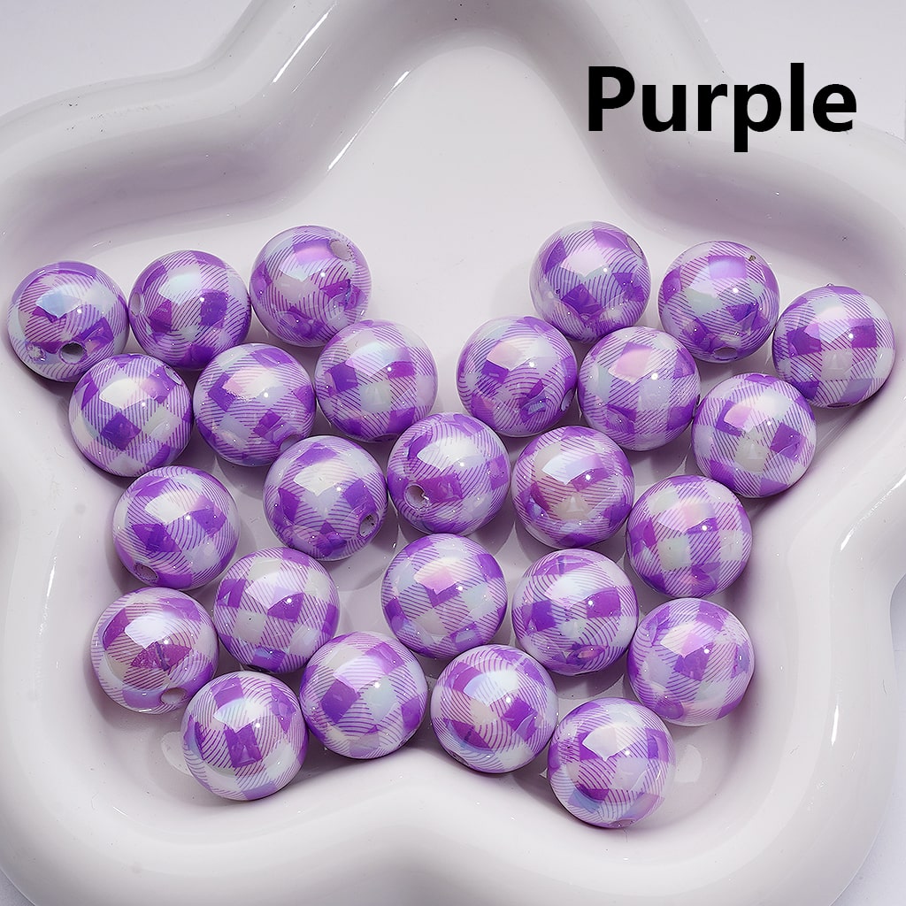 Multi-Color Checkered UV Coating Round Acrylic Beads 16MM (Single Color is available for 200pcs Whole bag)