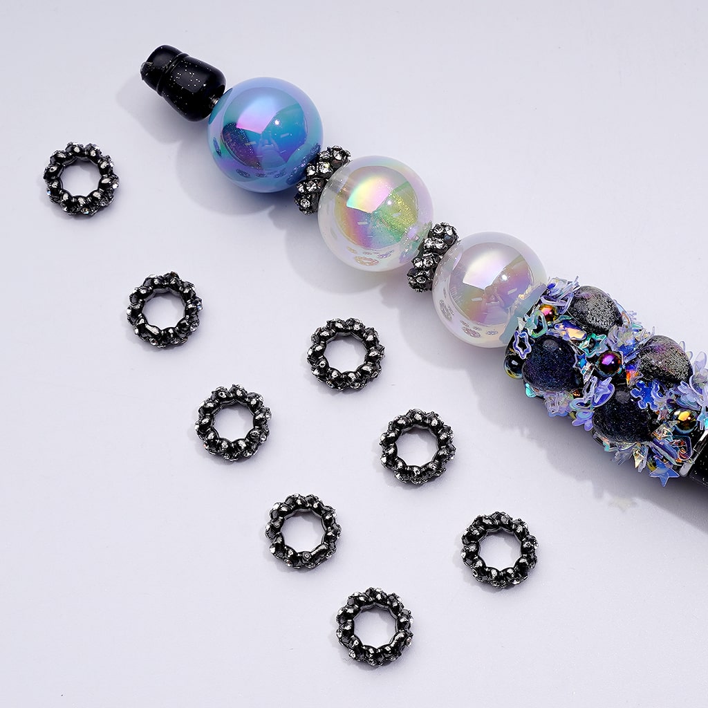 Charming Mini Spacer Beads in Silver and Gun Black Metal with Clear Rhinestones, 10MM