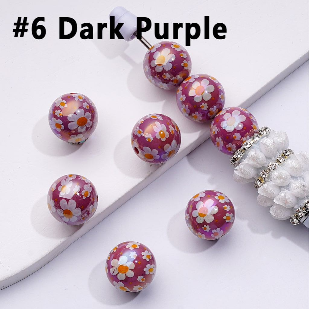 UV-Coated Acrylic Beads – Mini Floral Design in Purple, Pink & Red – 16MM Assorted Mix