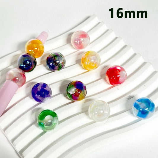 Colorful Glittery Round UV Finish Acrylic Beads, Random Mix, 16MM