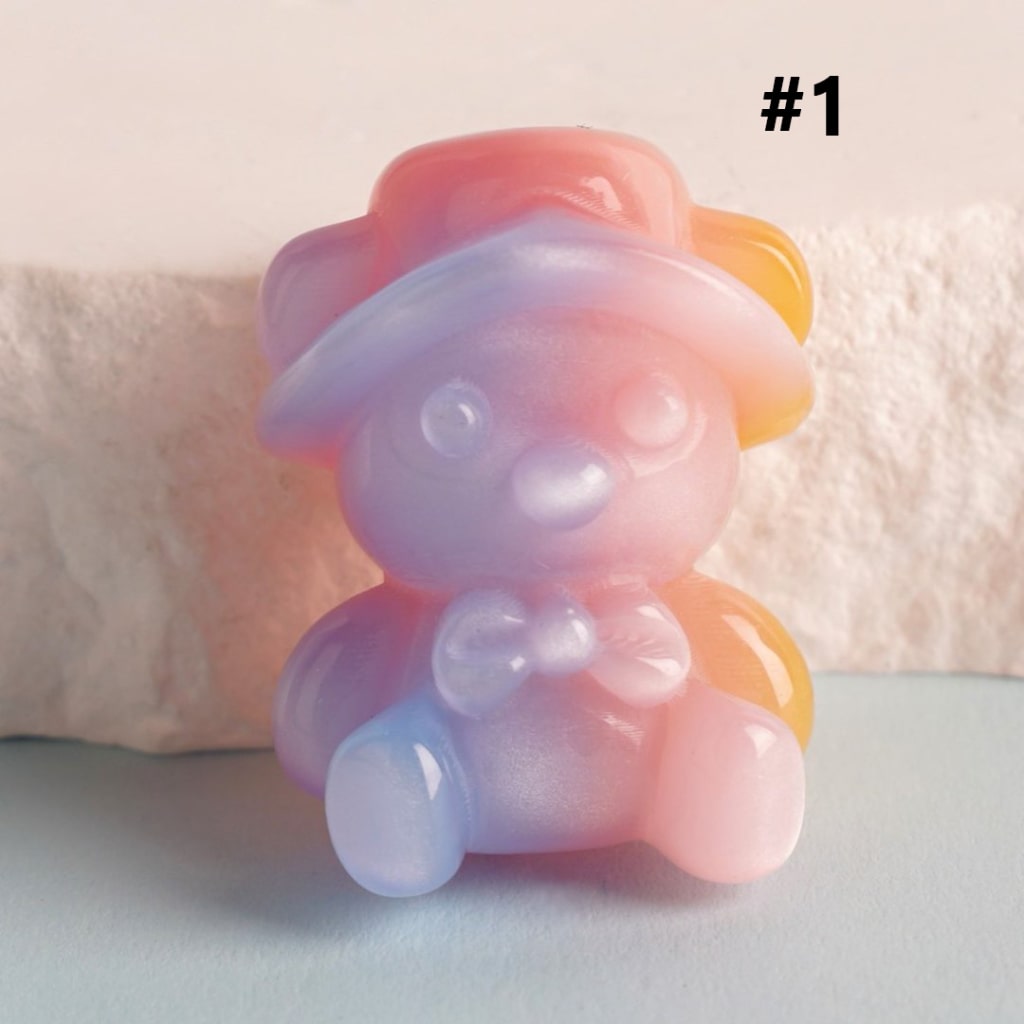 Adorable Ombre Color Cute Bear Glossy Gradient with Cap Hat Bow Acrylic Beads, Around 30*24MM